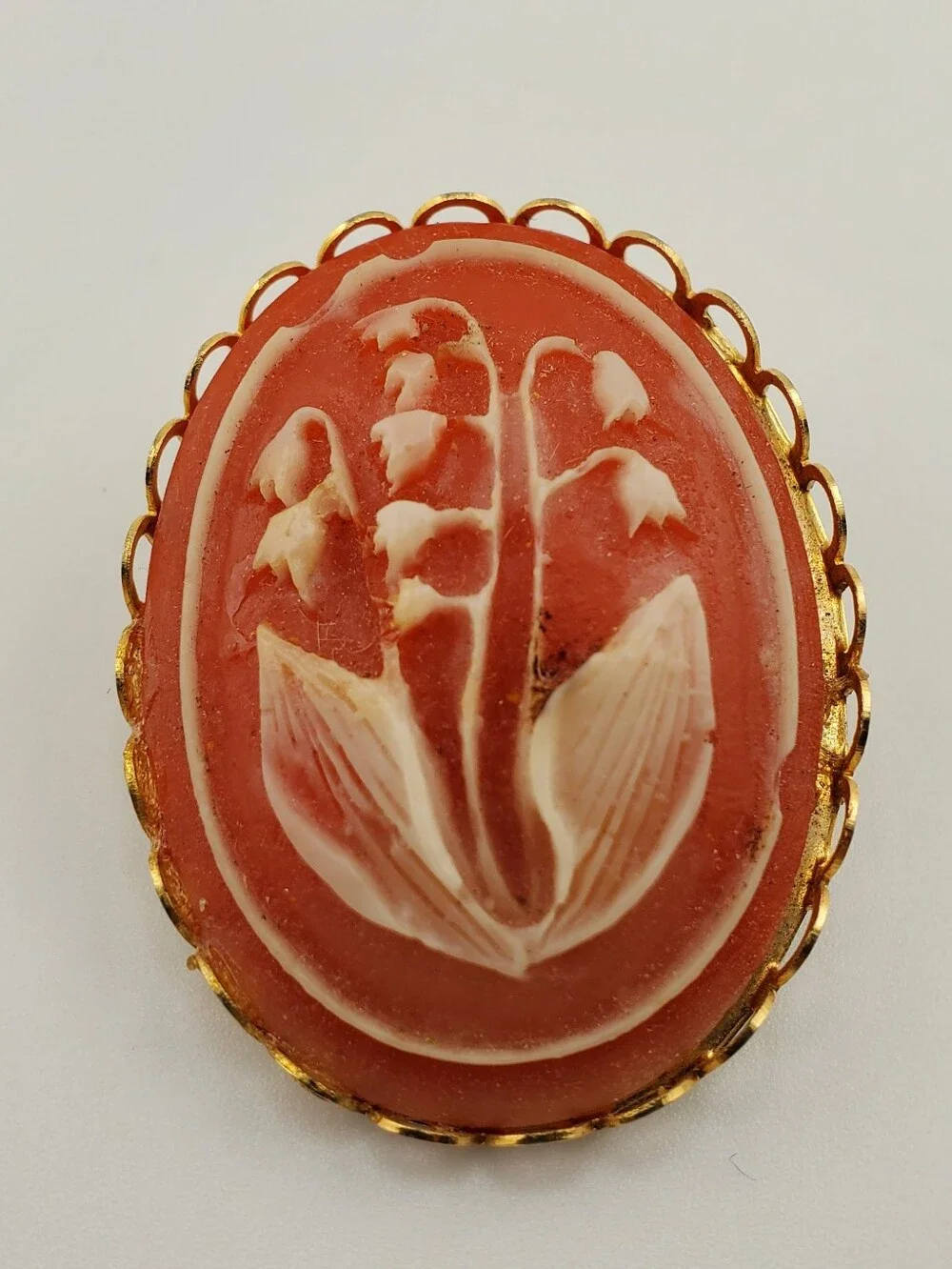 Vintage Carved Lily Of The Valley Brooch